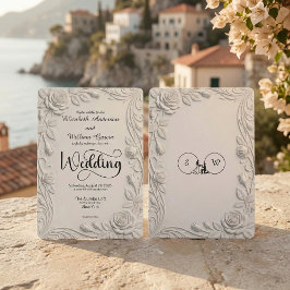 Faux 3D Sculpted Floral Bas Relief Ivory  Wedding 招待状