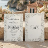 Faux 3D Sculpted Floral Bas Relief Ivory  Wedding 招待状