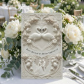 Faux 3D Sculpted Plaster Effect Ivory Wedding 招待状