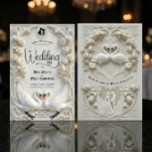Faux 3D Sculpted Plaster Effect Ivory Wedding  招待状