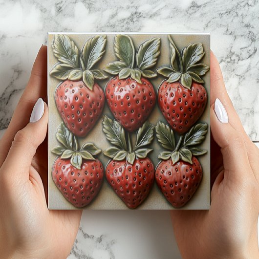 Faux 3D Strawberry Vintage Ceramic Tile Print タイル