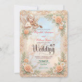 Faux Bas-Relief Marble & Cherub Angel Wedding 招待状 (正面)