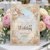 Faux Bas-Relief Marble & Cherub Angel Wedding 招待状