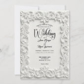 Faux Bas Relief Ornate White Wedding Invitation 招待状 (正面)