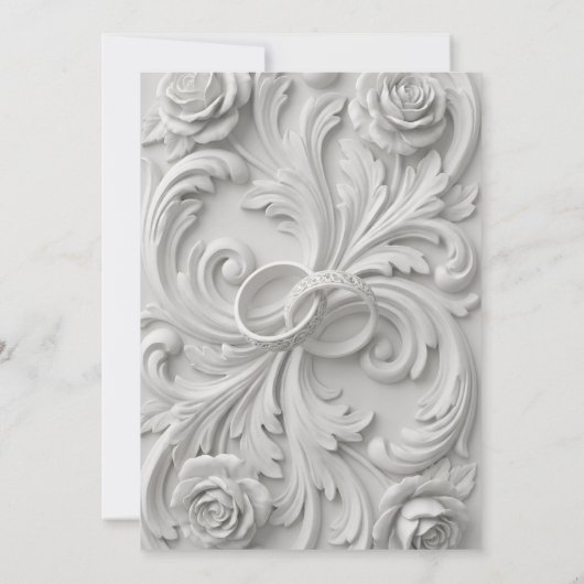 Faux Bas Relief Ornate White Wedding Invitation 招待状 (裏面)
