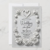 Faux Bas Relief Swans Heart Classical Wedding 招待状 (正面)