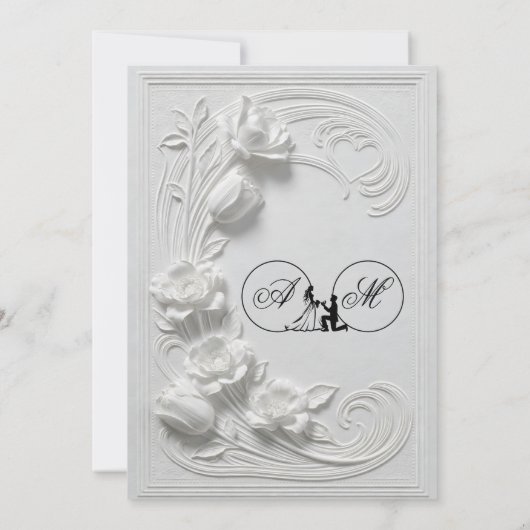 Faux Bas Relief Swans Heart Classical Wedding 招待状 (裏面)