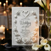 Faux Bas Relief Swans Heart Classical Wedding 招待状