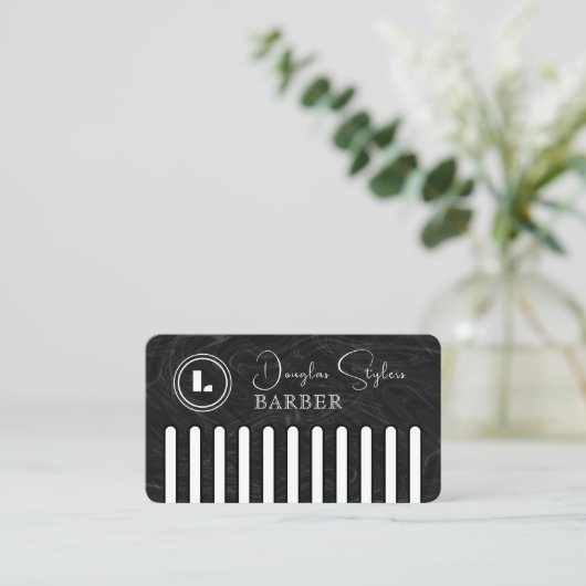 Faux black comb with logo barber 名刺 (スタンド正面)