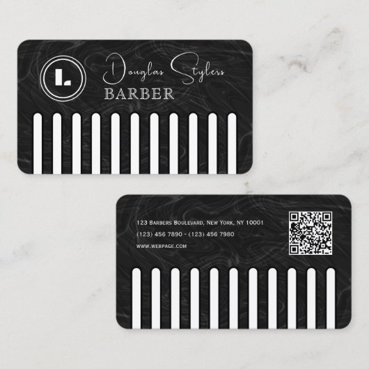 Faux black comb with logo barber 名刺 (正面/裏面)