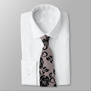 Faux Black Roses Lace Fishnet Neck Tie - Romantic ネクタイ