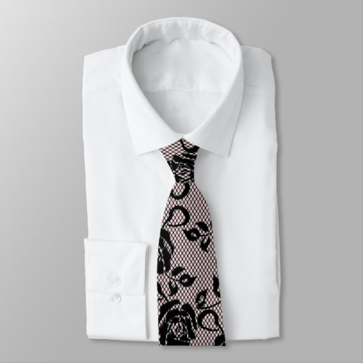 Faux Black Roses Lace Fishnet Neck Tie - Romantic ネクタイ (タイ)