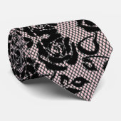 Faux Black Roses Lace Fishnet Neck Tie - Romantic ネクタイ (ロール)