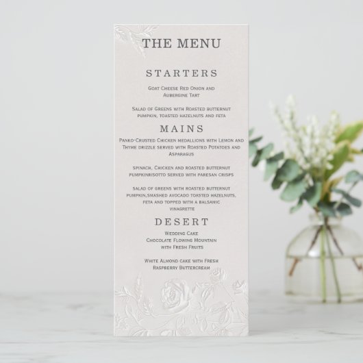 Faux Blind Embossed Arch Wedding Menu Card メニュー (スタンド正面)
