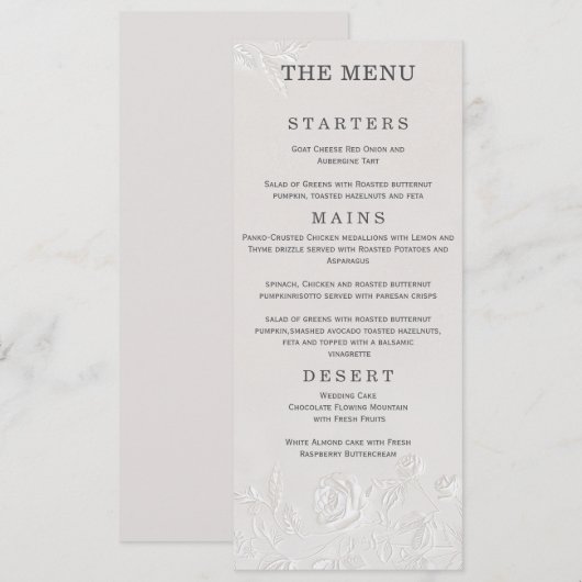 Faux Blind Embossed Arch Wedding Menu Card メニュー (正面/裏面)