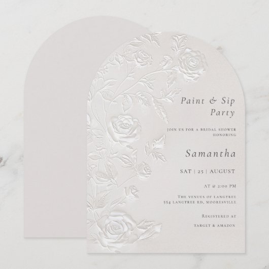 Faux Blind Embossed Bridal Shower 招待状 (正面/裏面)