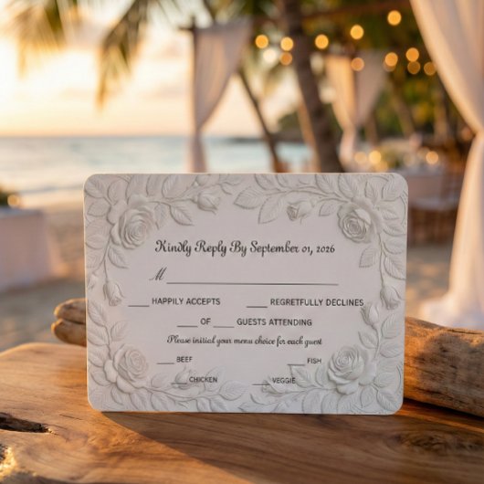 Faux Blind Embossed Rose Floral Bas-Relief Effect 出欠カード