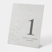 Faux Blind Embossed Wedding Table Number Ivory 台座サイン (正面)