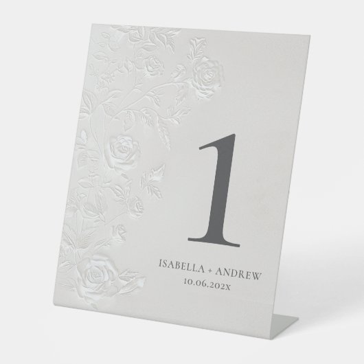 Faux Blind Embossed Wedding Table Number Ivory  台座サイン (正面)