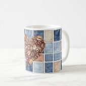 Faux Blue Cream Denim First Coffee Beans Heart コーヒーマグカップ (正面右)
