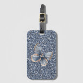 Faux Blue Denim Butterfly ラゲッジタグ (正面縦)
