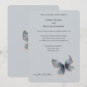 Faux Blue Denim Butterfly Wedding 招待状 (正面/裏面)