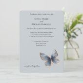 Faux Blue Denim Butterfly Wedding 招待状 (スタンド正面)
