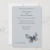 Faux Blue Denim Butterfly Wedding 招待状 (正面)
