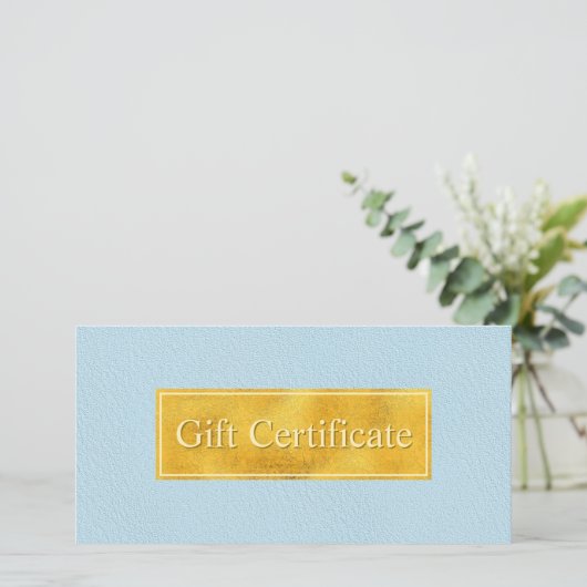 Faux Blue Leather And Gold Foil Gift Certificate (スタンド正面)