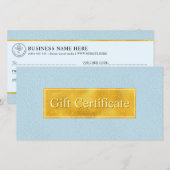Faux Blue Leather And Gold Foil Gift Certificate (正面/裏面)