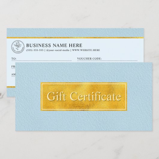 Faux Blue Leather And Gold Foil Gift Certificate (正面/裏面)