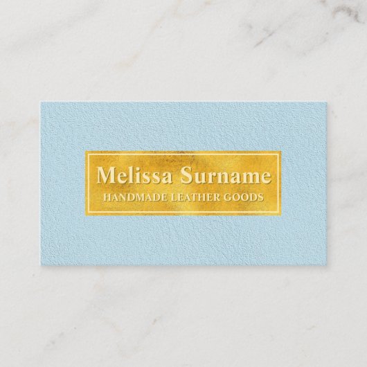 Faux Blue Leather Texture With Gold Foil Banner 名刺 (正面)