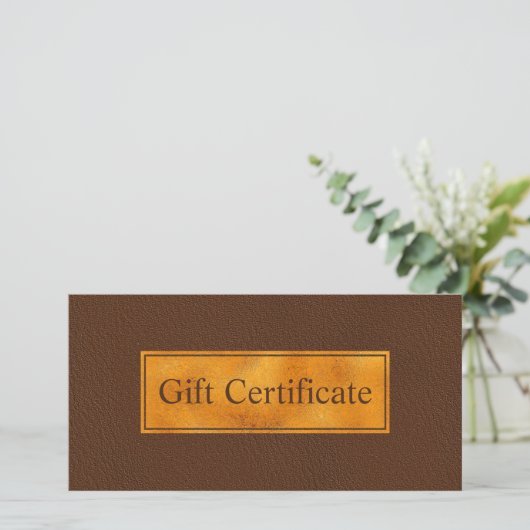 Faux Brown Leather And Gold Foil Gift Certificate (スタンド正面)