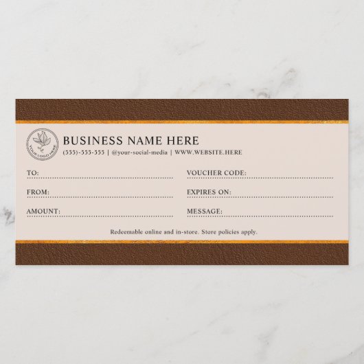 Faux Brown Leather And Gold Foil Gift Certificate (裏面)