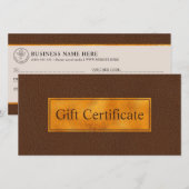 Faux Brown Leather And Gold Foil Gift Certificate (正面/裏面)
