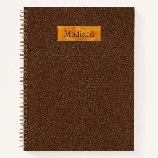 Faux Brown Leather Texture With Gold Foil Banner ノートブック (正面)