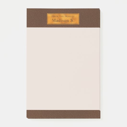 Faux Brown Leather Texture With Gold Foil Banner ポストイット (正面)