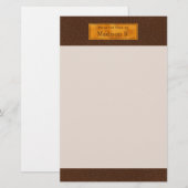 Faux Brown Leather Texture With Gold Foil Banner 便箋 (正面/裏面)