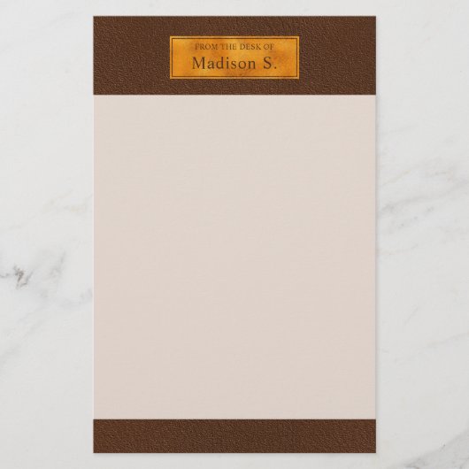 Faux Brown Leather Texture With Gold Foil Banner 便箋 (正面)