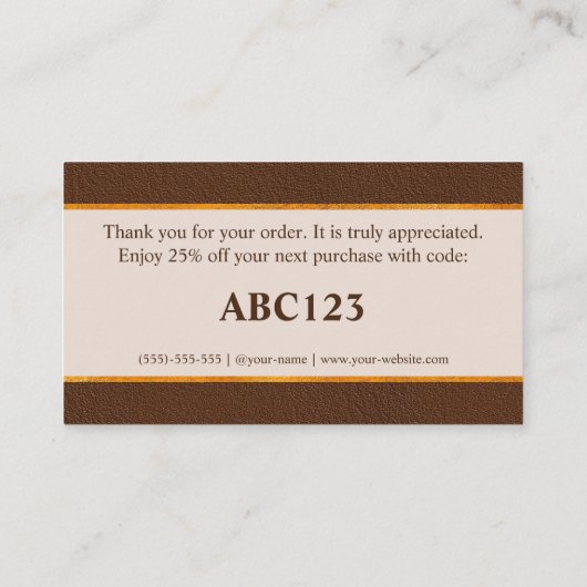Faux Brown Leather Texture With Gold Foil Banner 名刺 (裏面)