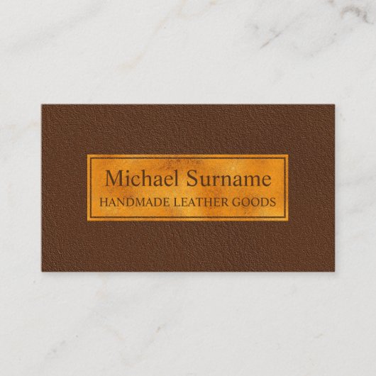 Faux Brown Leather Texture With Gold Foil Banner 名刺 (正面)