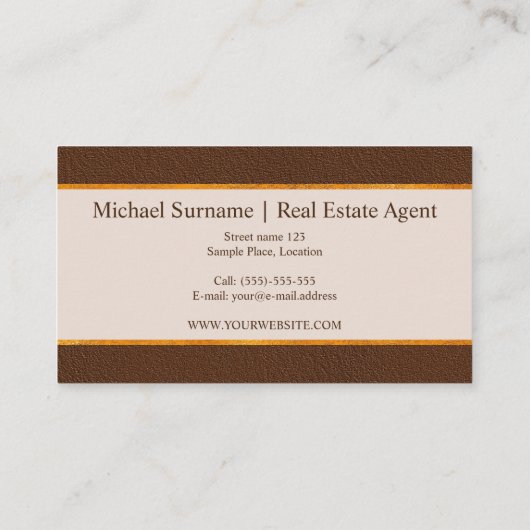 Faux Brown Leather Texture With Gold Foil Banner 名刺 (裏面)
