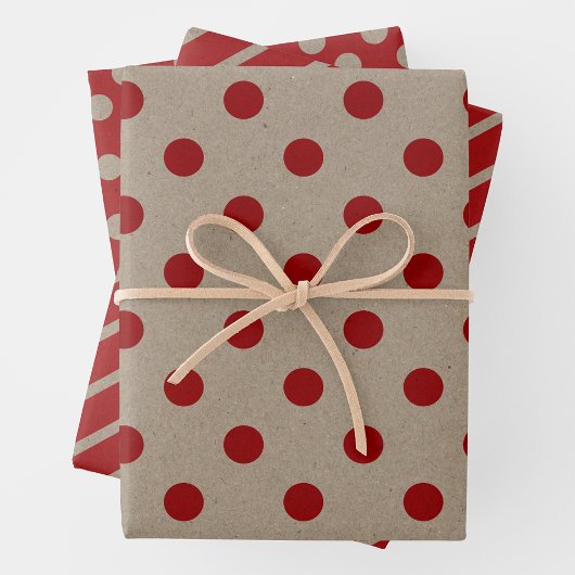Faux Brown & Red Kraft Paper With Multi Patterns ラッピングペーパーシート