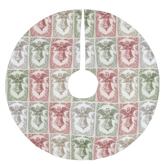 Faux burlap green Angel traditional Christmas ブラッシュドポリエステルツリースカート (正面)