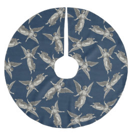 Faux burlap navy blue Angel traditional Christmas ブラッシュドポリエステルツリースカート