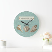 Faux Canvas Fabric Personalized Seashell Applique ラージ壁時計 (ホーム)
