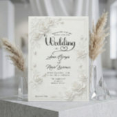 Faux Carved White Rose Bas Relief Floral Wedding 招待状