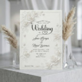 Faux Carved White Rose Bas Relief Floral Wedding 招待状