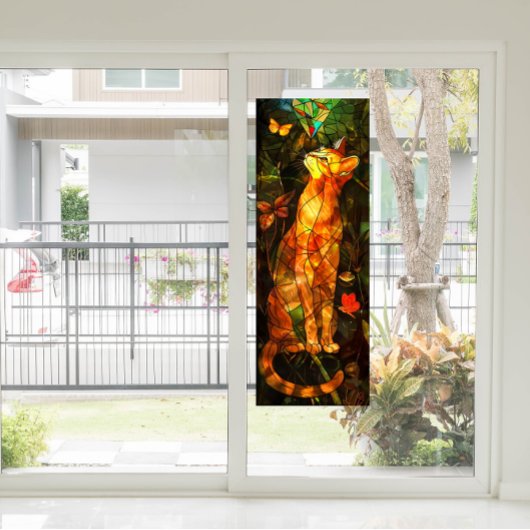 Faux Cat Painting Stained Glass Art ウィンドウサイン