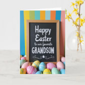 Faux Chalkboard Grandson Easter Card カード (黄色い花)